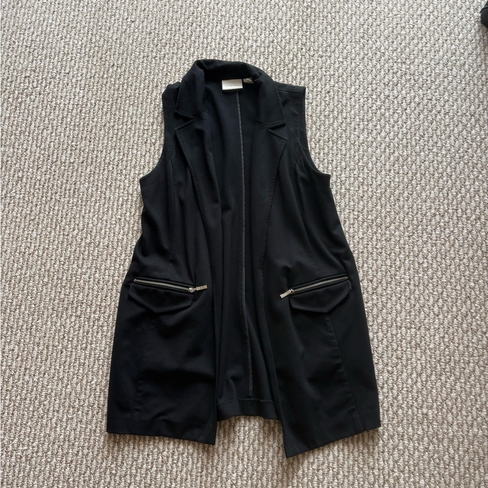 Chico’s Sleeveless Long Black Blazer Vest